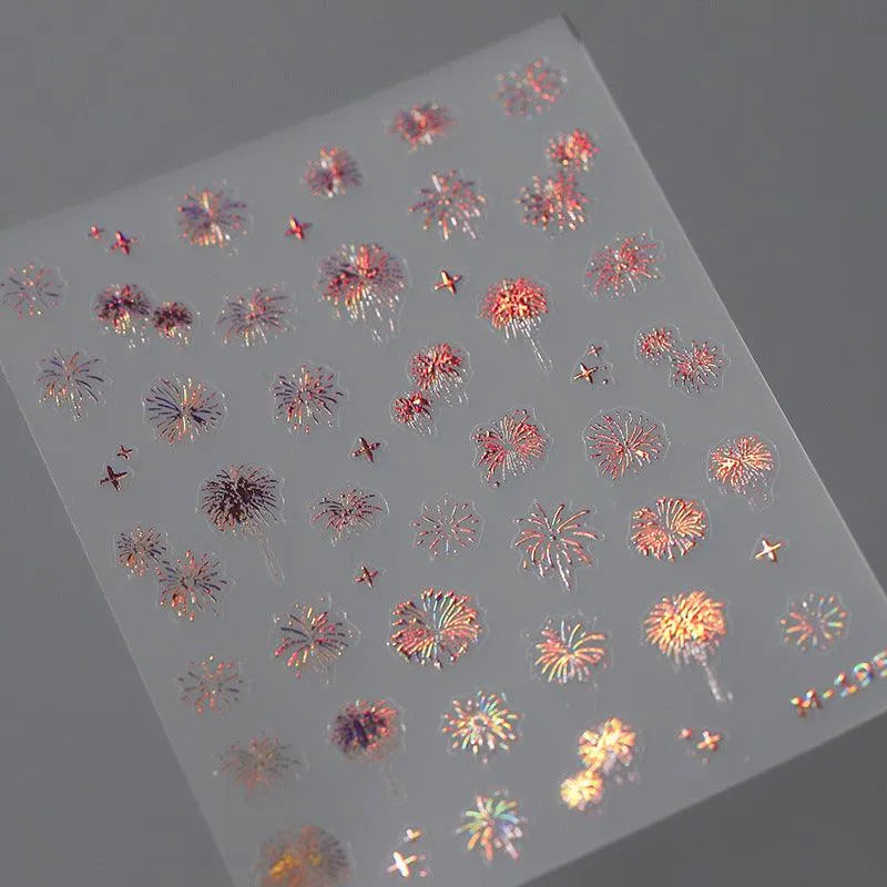 Fantasy Fireworks Nail Art Stickers Adhesive Embossed Fireworks Sticker Decals M195 pink