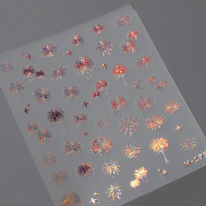Fantasy Fireworks Nail Art Stickers Adhesive Embossed Fireworks Sticker Decals M195 pink