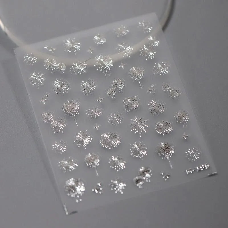 Fantasy Fireworks Nail Art Stickers Adhesive Embossed Fireworks Sticker Decals M195 silver