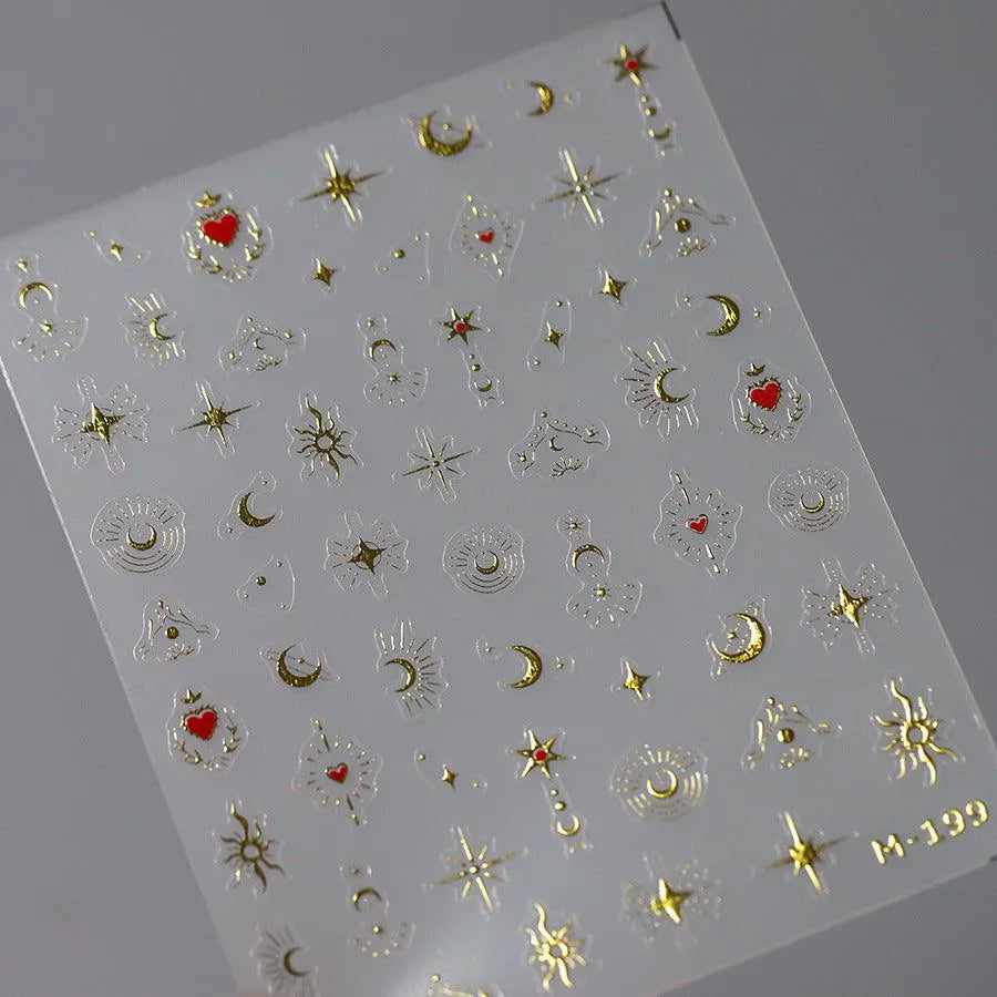 Nail Art Stickers Adhesive Slider Metal Color Moon Srar Loves Nail Sticker Decals M199
