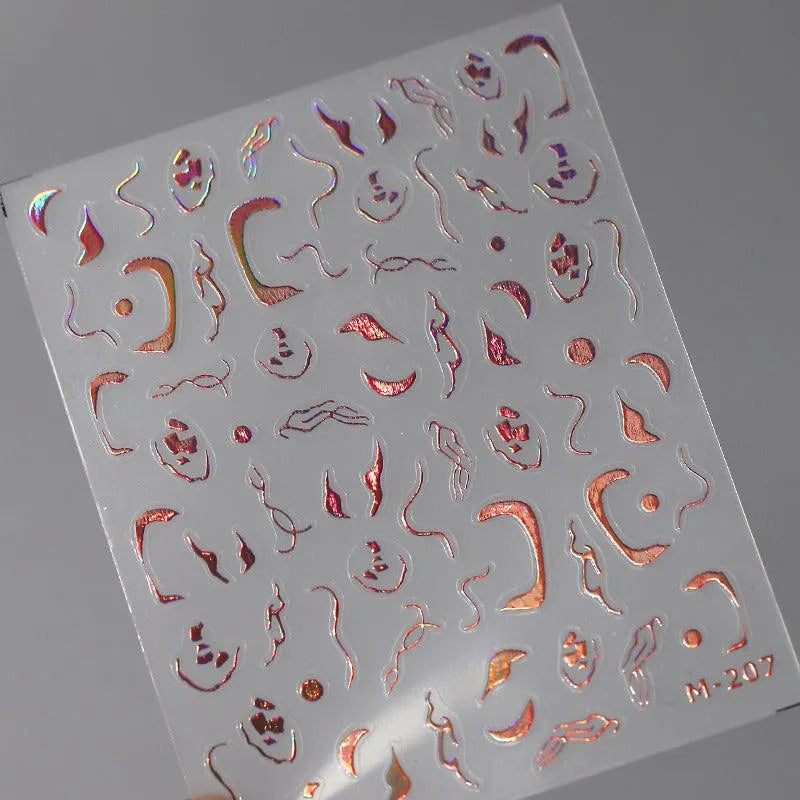 Nail Art Stickers Adhesive Slider Embossed Laser Lines Sticker Decals M207 Pink 