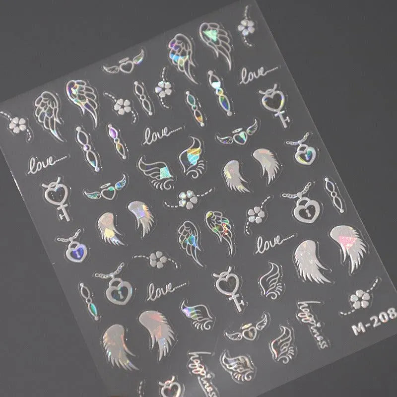 Nail Art Stickers Adhesive Slider White Wings Sticker Decals M208