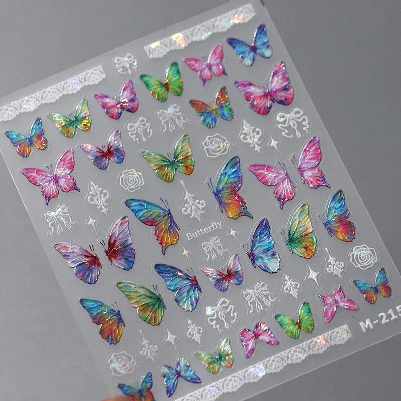 Jelly Nail Art Stickers Adhesive Slider Laser Butterfly Sticker Decals M215