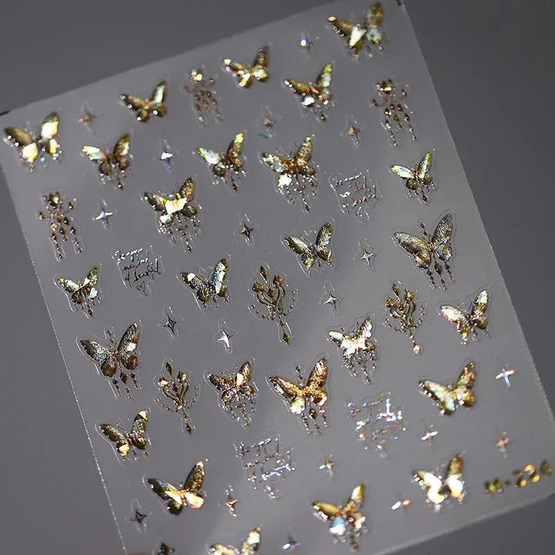 Nail Art Stickers Adhesive Slider Embossed Laser Butterfly Sticker Decals M224