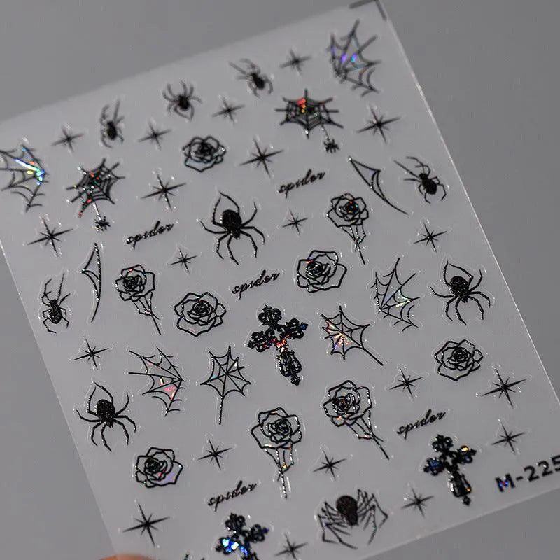 Nail Art Stickers Adhesive Slider Embossed Spider Rose Sticker Decals M225