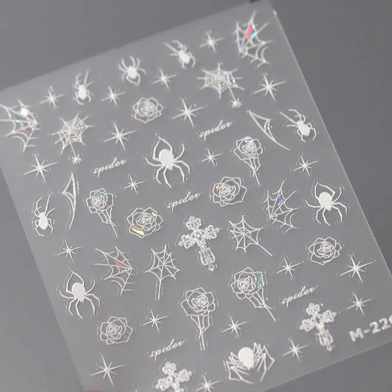 Nail Art Stickers Adhesive Slider Embossed Spider Rose Sticker Decals M226