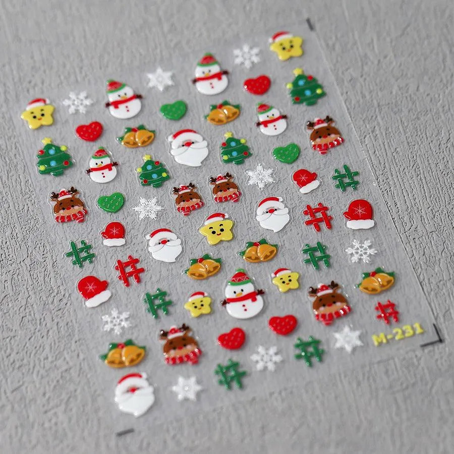 Christmas Nail Art Stickers 3D Adhesive Slider Xmas Snowman Sticker Decals M231