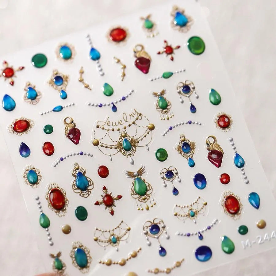 Opal Gems Nail Art Stickers Adhesive Slider Embossed Moonstone Sticker Decals M244