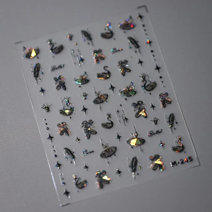 Laser Swan Nail Art Stickers Ballet Bow Adhesive Sticker Decals M245