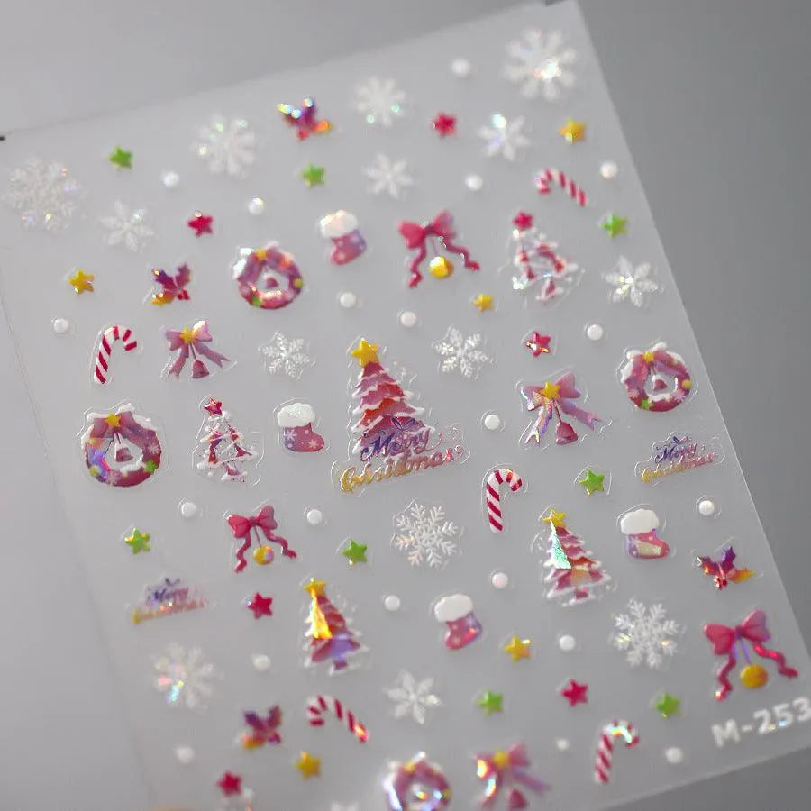 Christmas Tree Nail Art Stickers Adhesive Xmas Snowflakes Sticker Decals M253