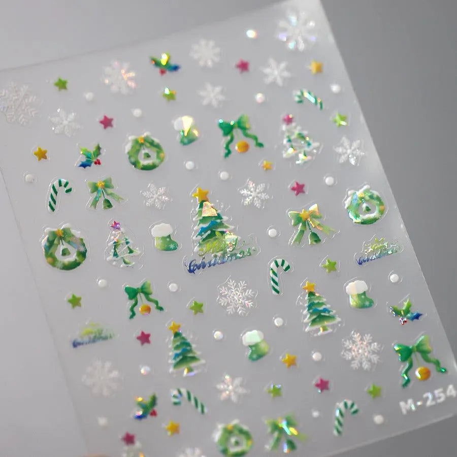 Christmas Tree Nail Art Stickers Adhesive Xmas Snowflakes Sticker Decals M254