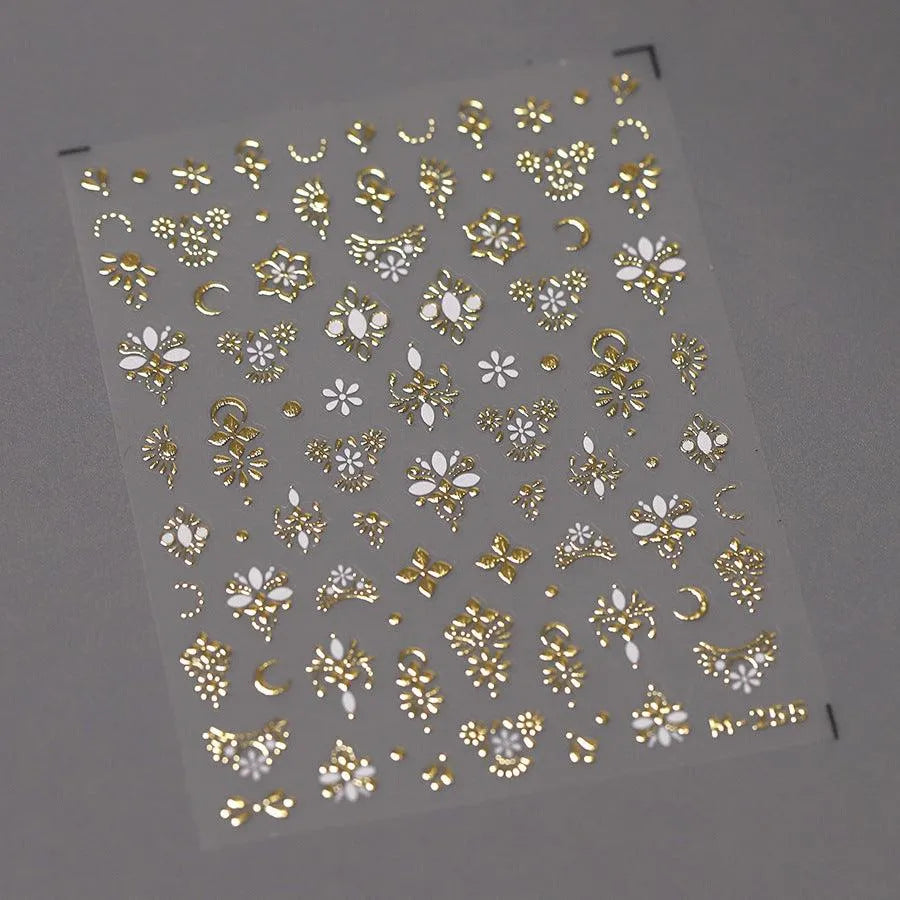 Gold Floral Nail Art Stickers 3D Adhesive Slider Metal Flower Sticker Decals M255