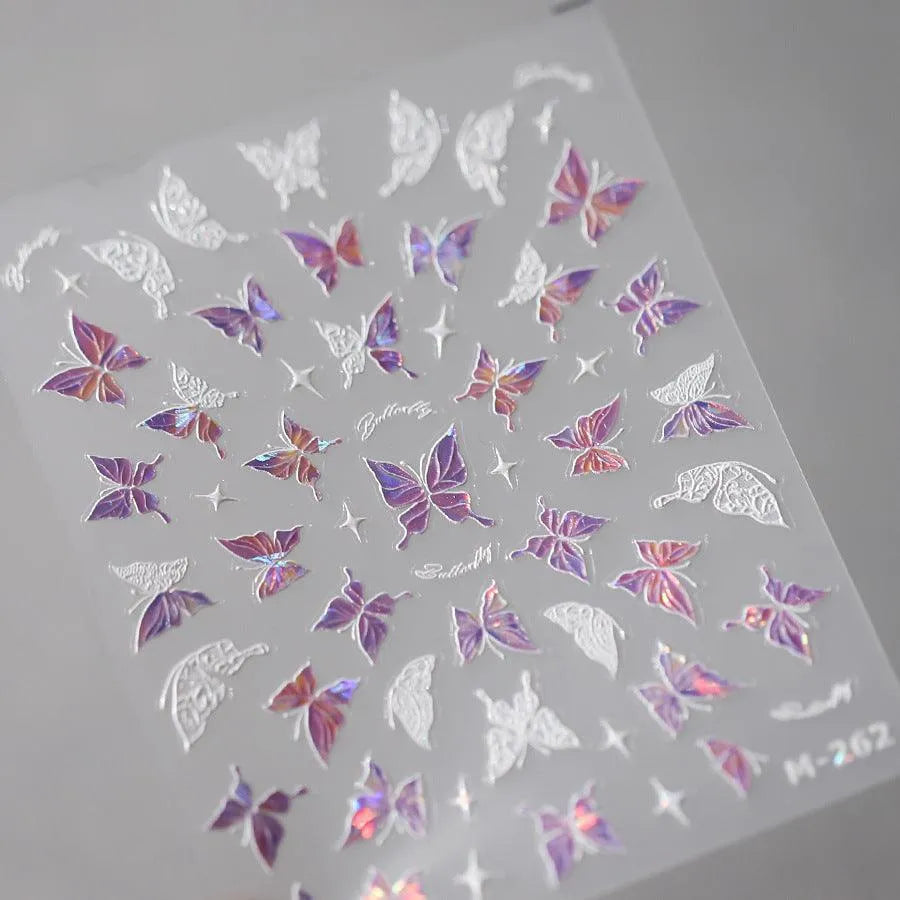 Nail Art Stickers Adhesive Slider Laser Butterfly Sticker Decals M262