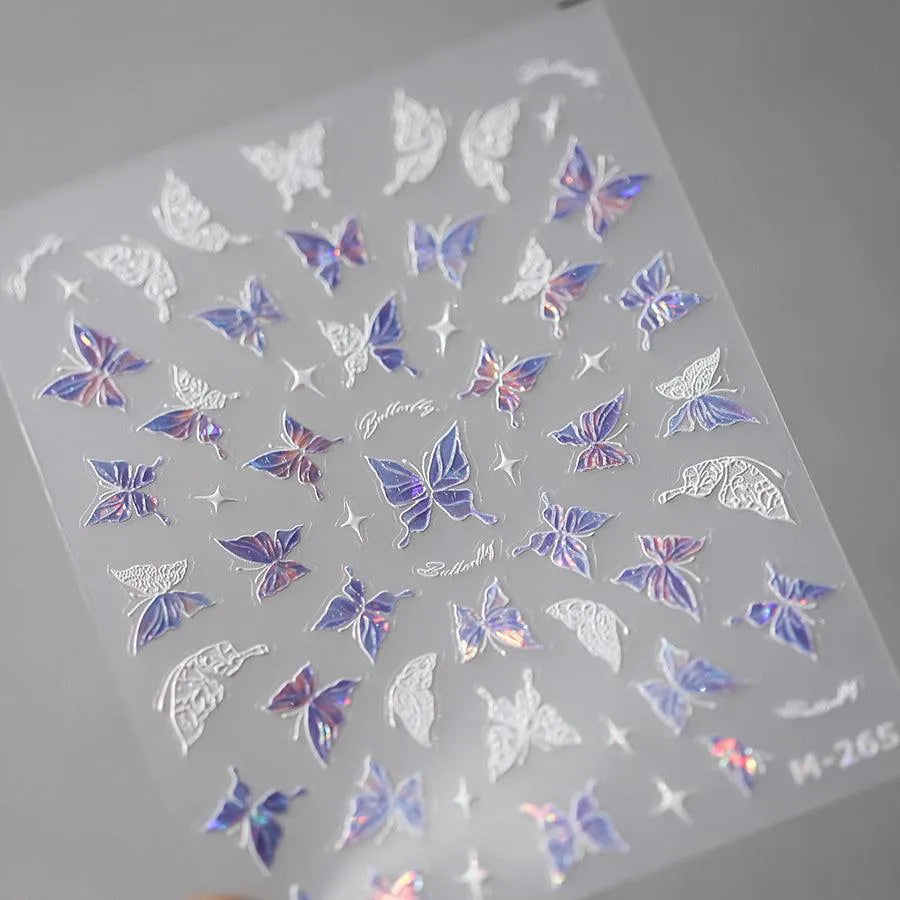 Nail Art Stickers Adhesive Slider Laser Butterfly Sticker Decals M265