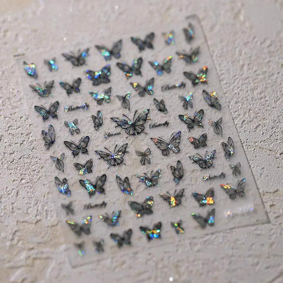 Laser Butterfly Nail Art Stickers Adhesive Slider Black Butterfly Sticker Decals M269