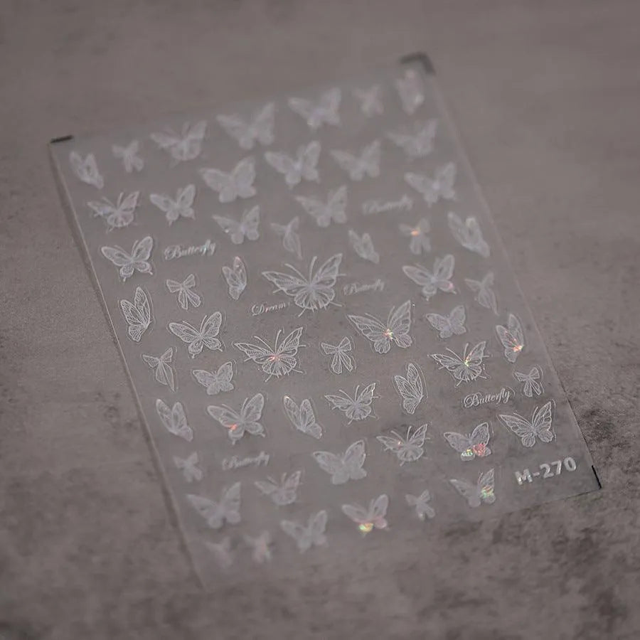 Translucent Butterfly Nail Art Stickers Black White Butterfly Adhesive Slider Sticker Decals M270