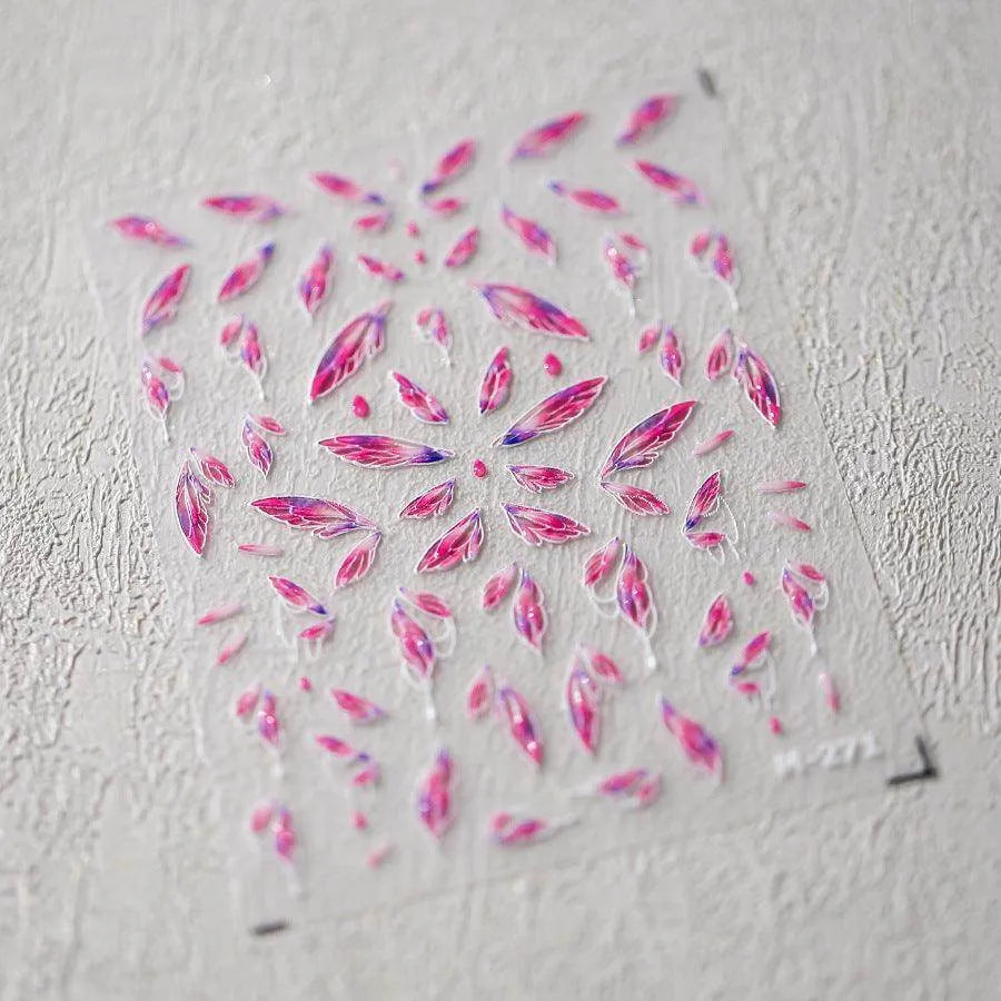 Pink Feather Wing Nail Art Stickers 3D Adhesive Butterfly Angel Wings Sticker Decals M271