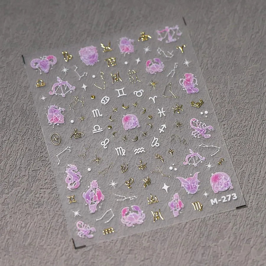 Nail Art Stickers Adhesive Slider Embossed Zodiac Aries Nail Sticker Decals DIY Nail Supplies M273