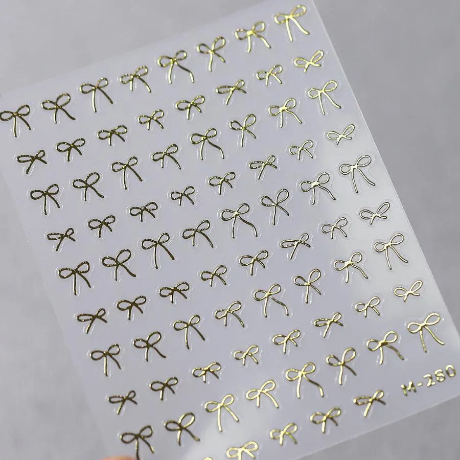 Black White Bow Nail Art Stickers Adhesive Slider Embossed Metal Bow Knot Sticker Decals M280