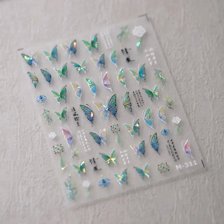 Butterfly Nail Art Stickers Adhesive Slider Metal Colors Butterfly Embossed Sticker Decals M311