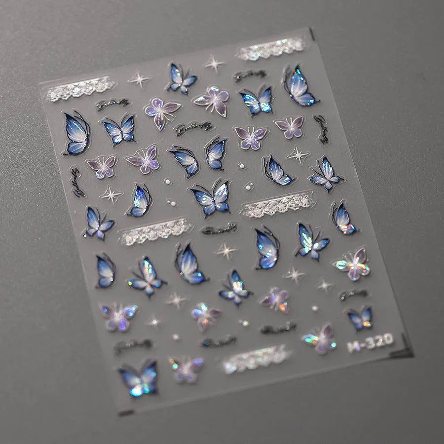 Blue Butterfly Nail Art Stickers Adhesive Slider Butterfly Wing Sticker Decals M320