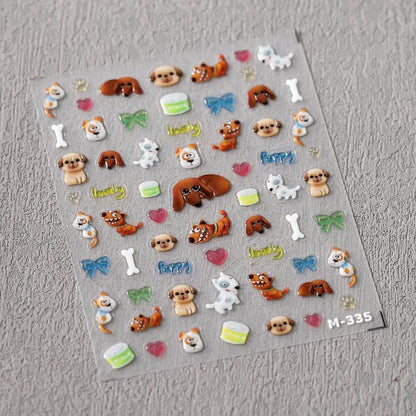 Cartoon Dog Nail Art Stickers Adhesive Embossed Puppy Dogs Sticker Decals M335