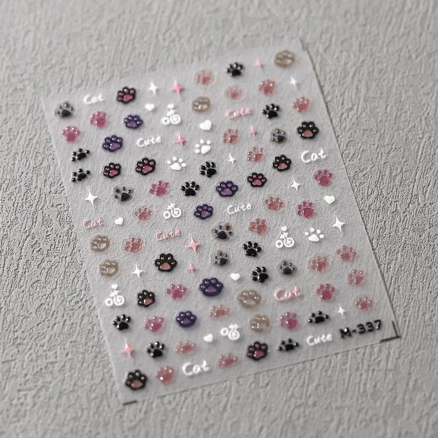 Cartoon Claw Nail Art Stickers Adhesive Embossed Cute Paw Sticker Decals M337