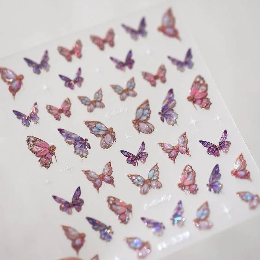 Butterfly Nail Art Stickers 3D Adhesive Slider Colorful Butterfly Wings Sticker Decals M339
