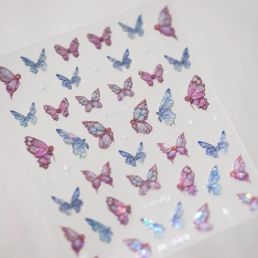 Butterfly Nail Art Stickers 3D Adhesive Slider Colorful Butterfly Wings Sticker Decals M340