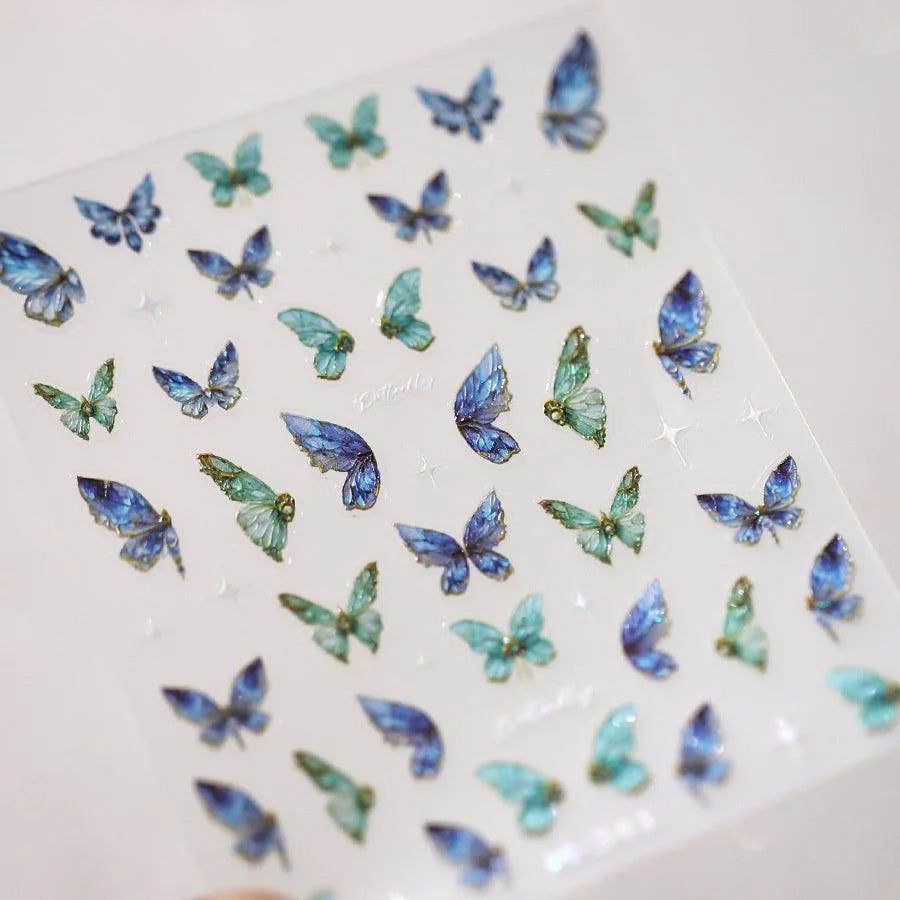 Butterfly Nail Art Stickers 3D Adhesive Slider Colorful Butterfly Wings Sticker Decals M341