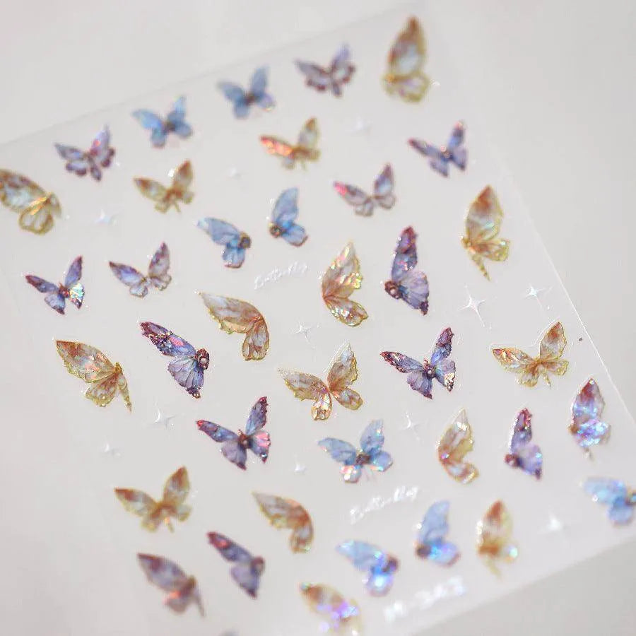 Butterfly Nail Art Stickers 3D Adhesive Slider Colorful Butterfly Wings Sticker Decals M342