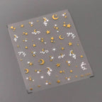 Gold Silver Star Nail Art Stickers Adhesive Embossed Moon Stars Metal Color Sticker Decals M344