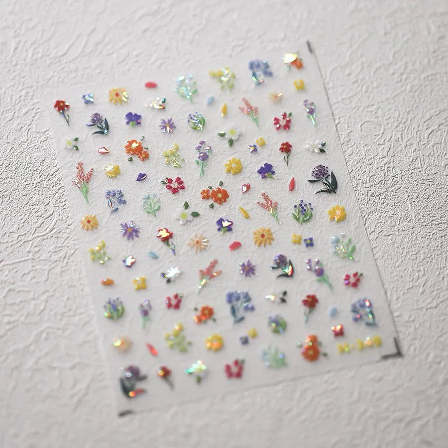 Wild Flowers Nail Art Stickers Adhesive Embossed Mini Floral Spring Trend Sticker Decals M349