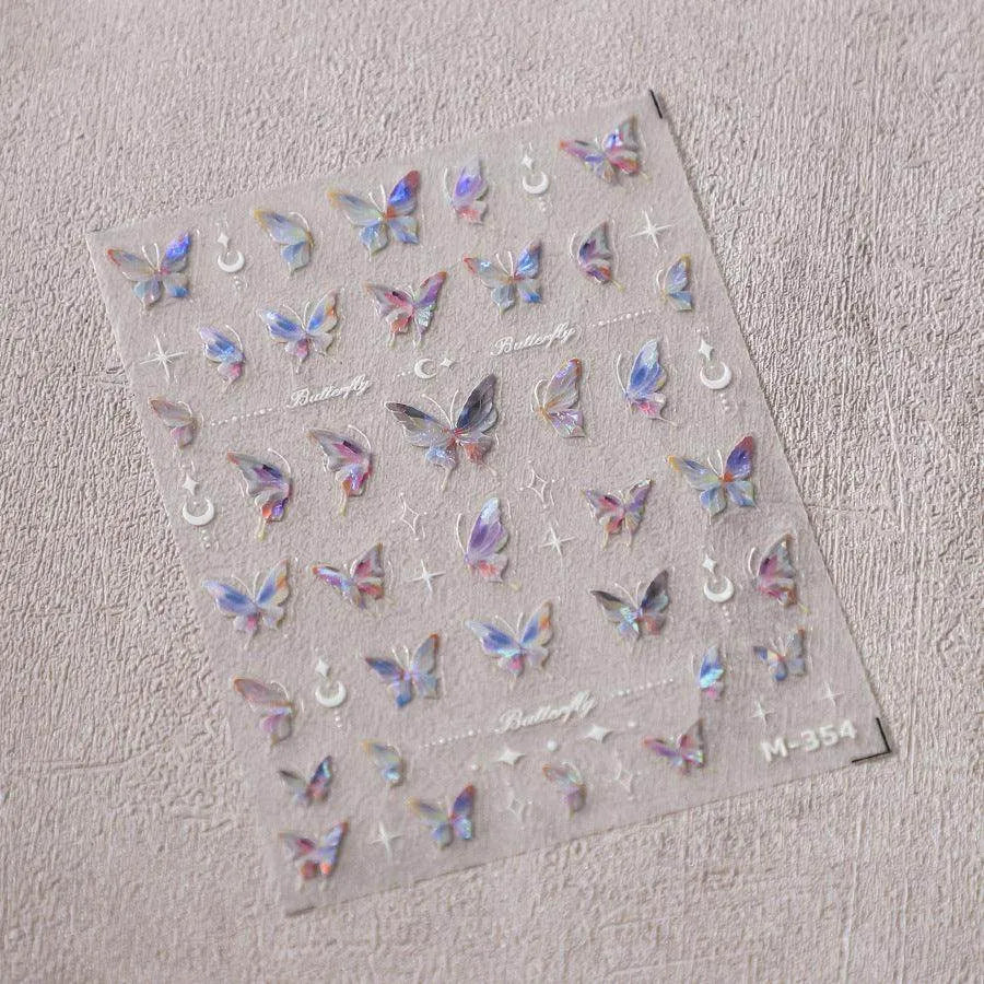 Gradient Butterfly Nail Art Stickers Adhesive Embossed Wings Sticker Decals M354