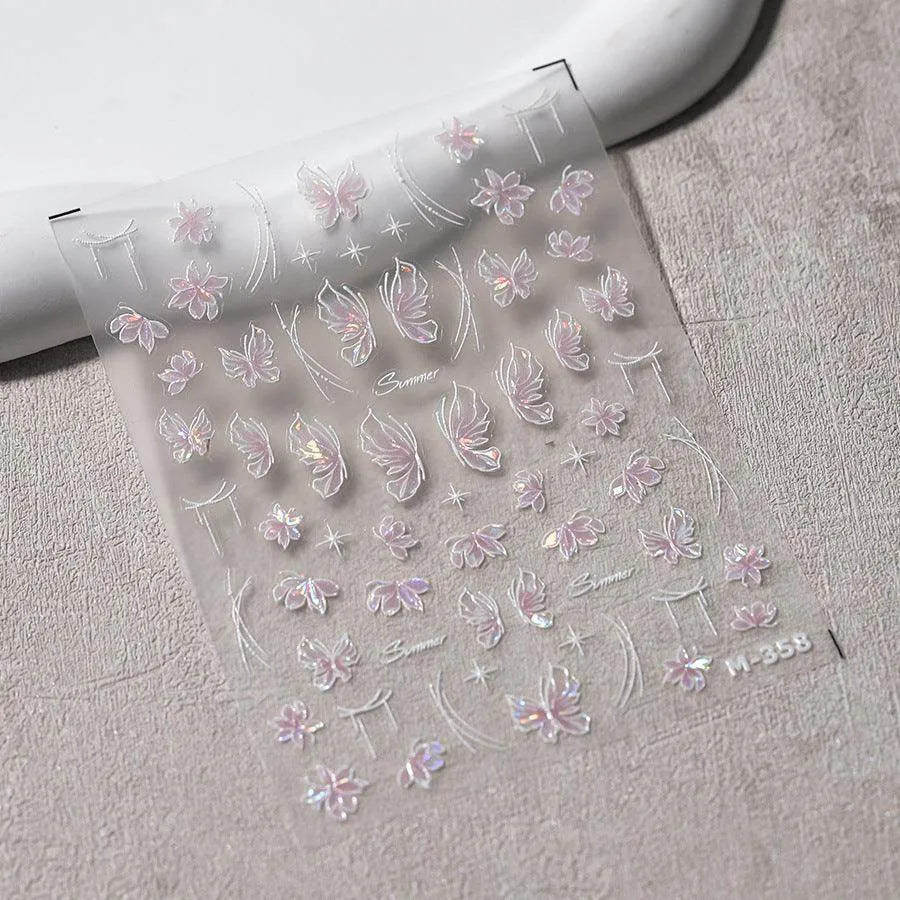 Aurora Shell Pink Tulips Nail Stickers 5D Embossed Flower Nail Art Decals Manicure Accessories M358