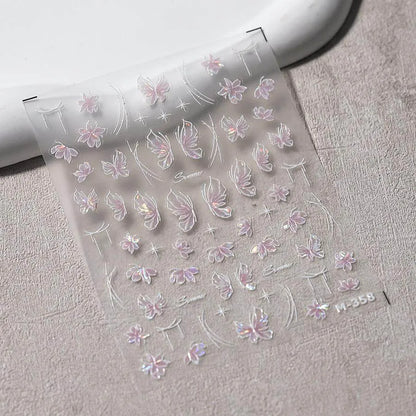 Aurora Shell Pink Tulips Nail Stickers 5D Embossed Flower Nail Art Decals Manicure Accessories M358