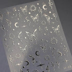 Silver Butterfly Nail Stickers with Moon & Stars Celestial Adhesive Nail Art Decals M381