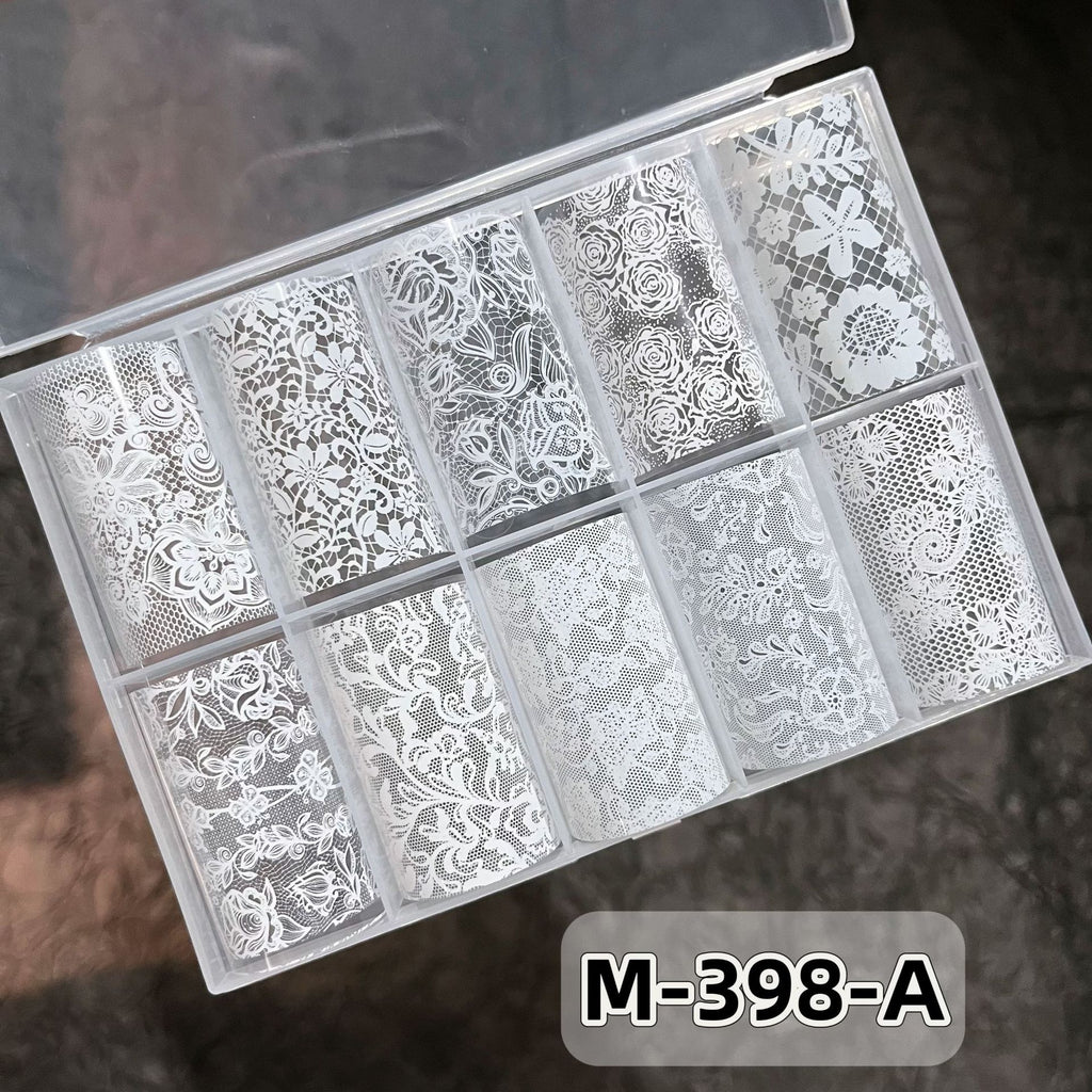 Elegant Lace Nail Foil Set - White & Black Floral Wedding Art Decals