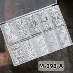 Elegant Lace Nail Foil Set - White & Black Floral Wedding Art Decals