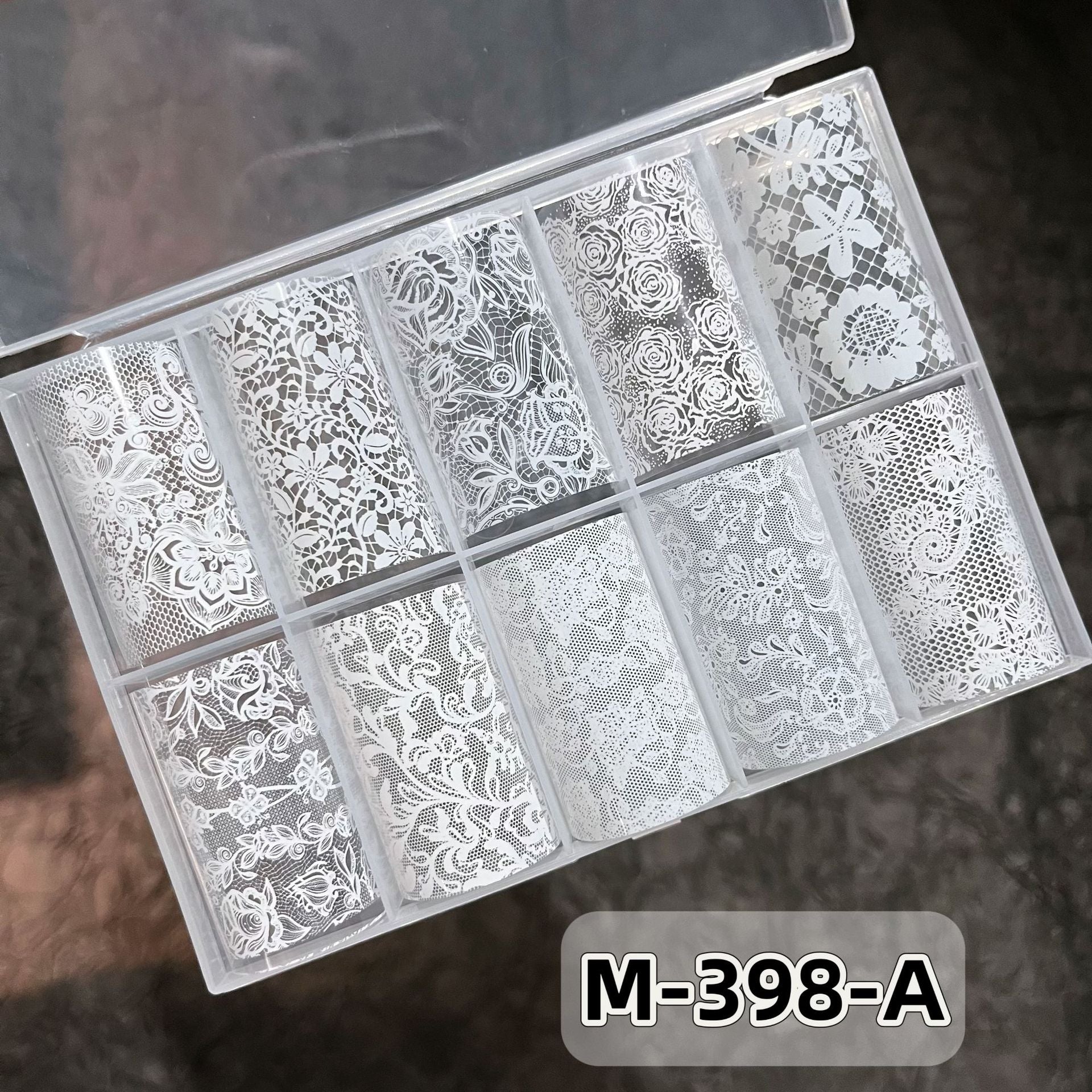 Elegant Lace Nail Foil Set - White & Black Floral Wedding Art Decals
