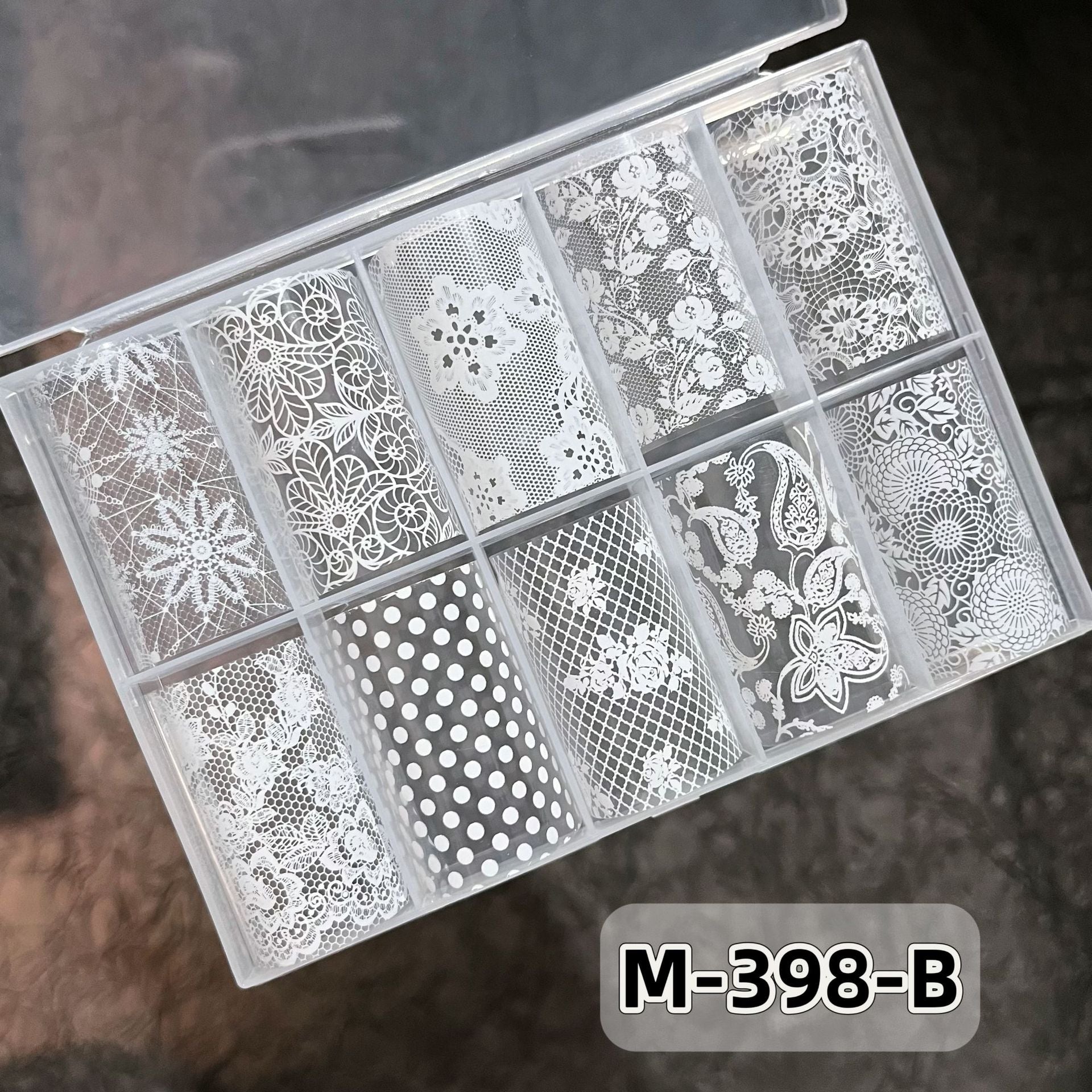 Elegant Lace Nail Foil Set - White & Black Floral Wedding Art Decals