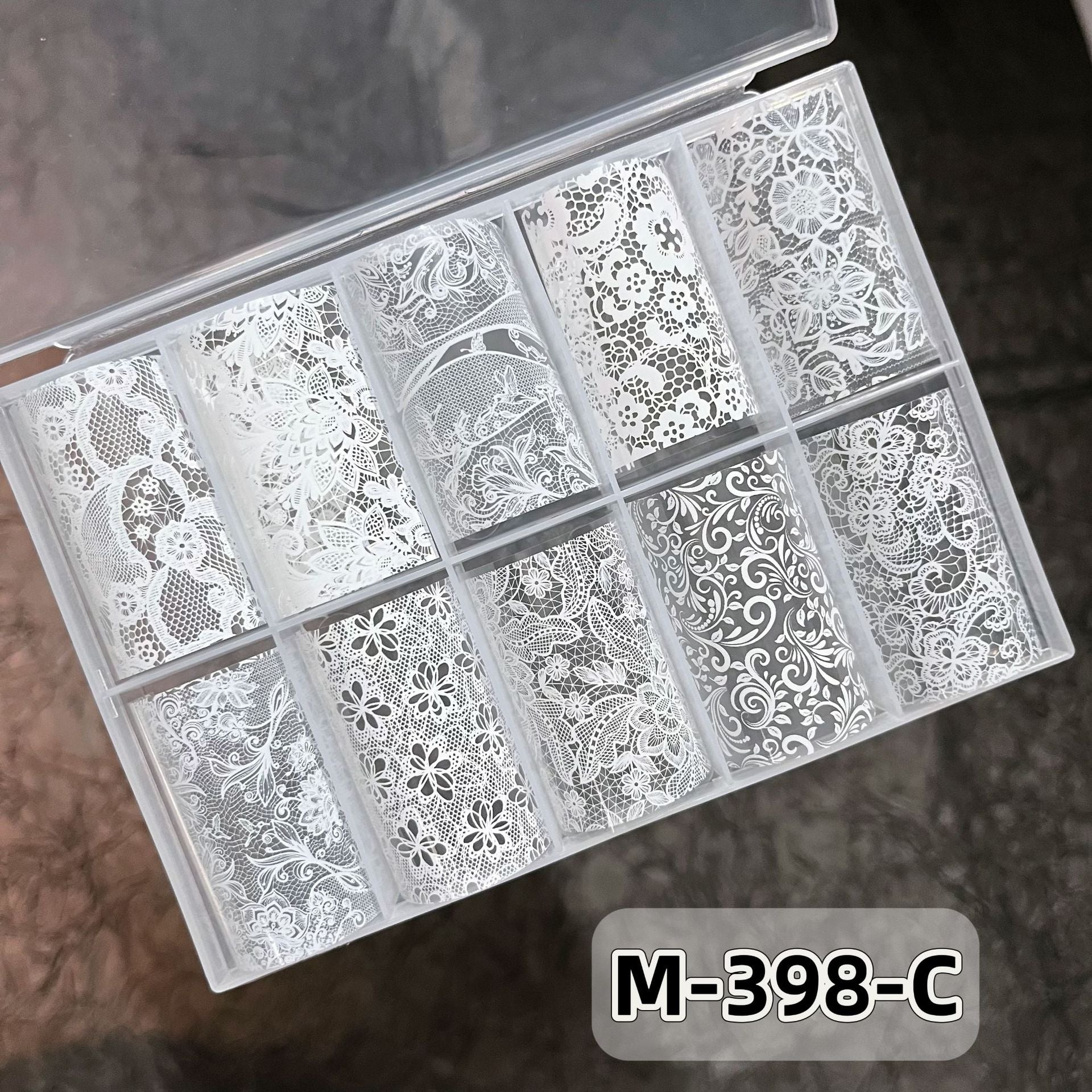Elegant Lace Nail Foil Set - White & Black Floral Wedding Art Decals