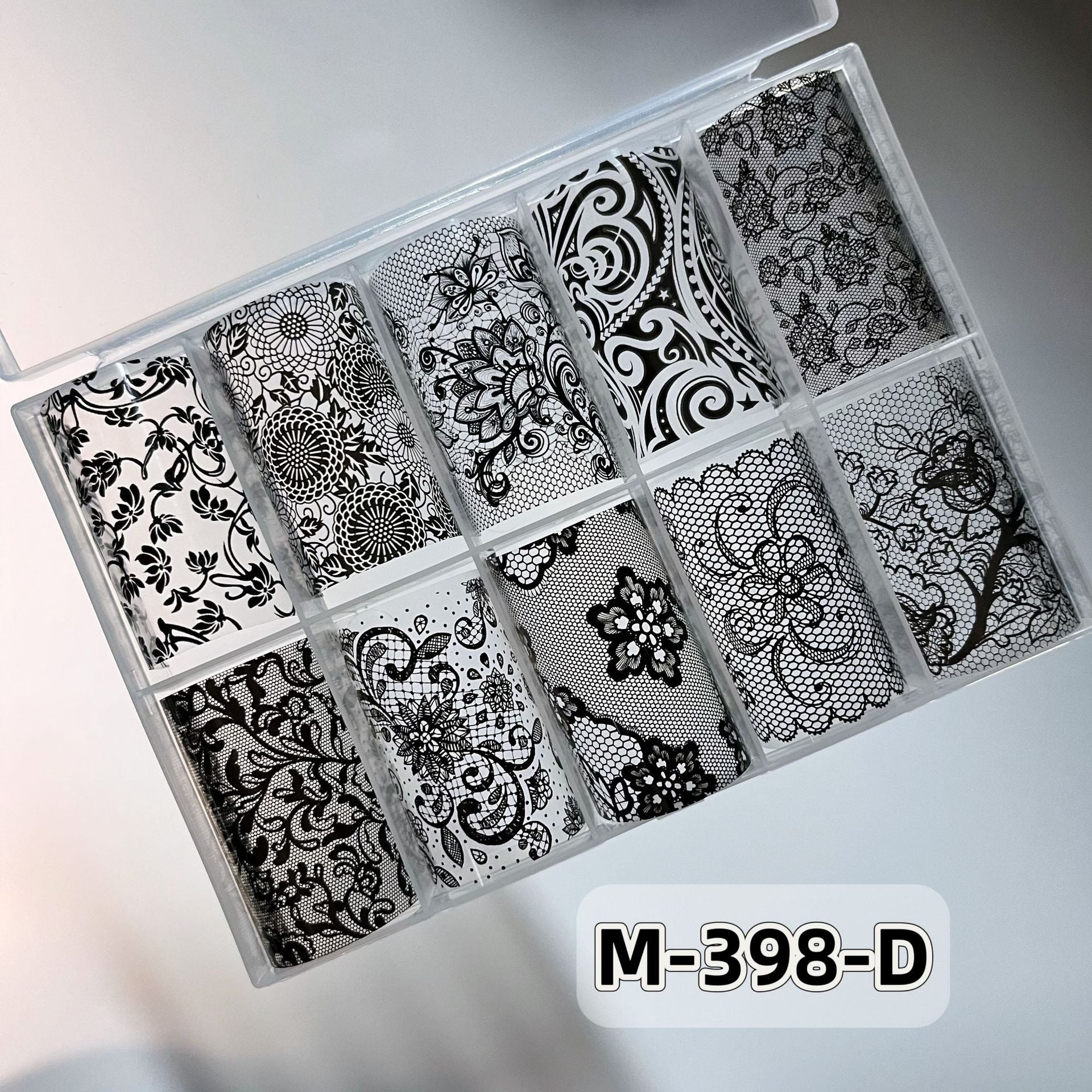 Elegant Lace Nail Foil Set - White & Black Floral Wedding Art Decals