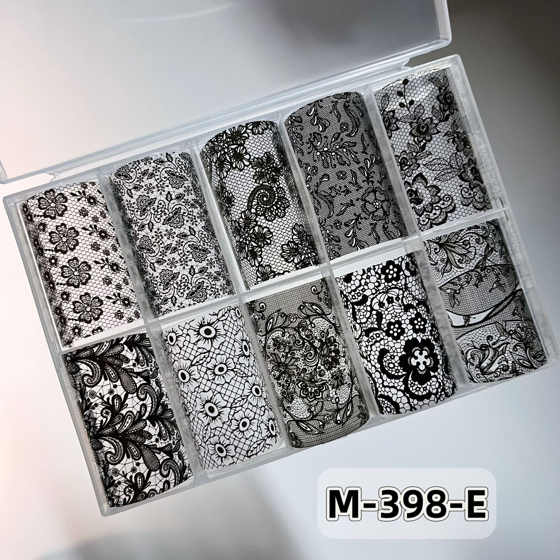 Elegant Lace Nail Foil Set - White & Black Floral Wedding Art Decals