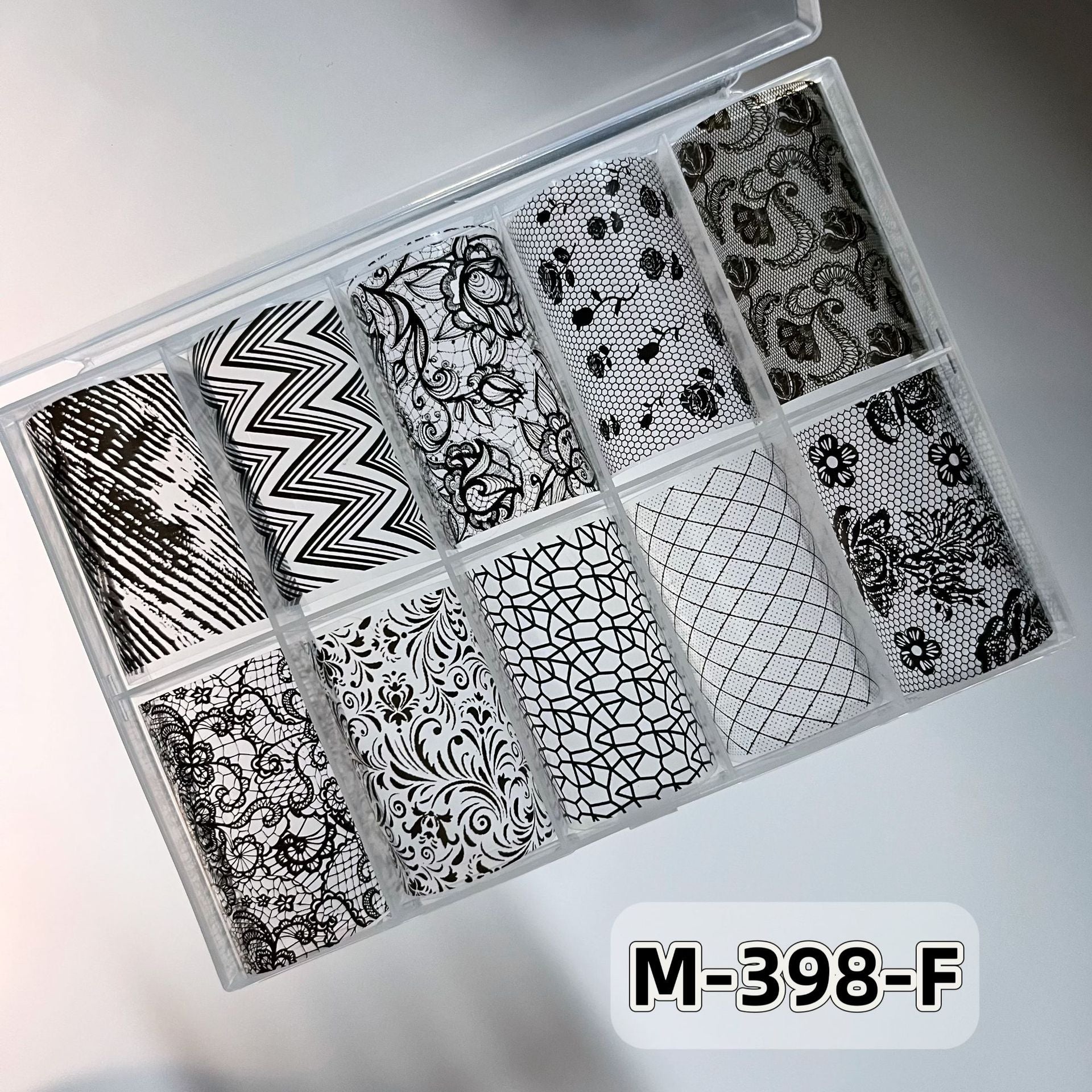 Elegant Lace Nail Foil Set - White & Black Floral Wedding Art Decals
