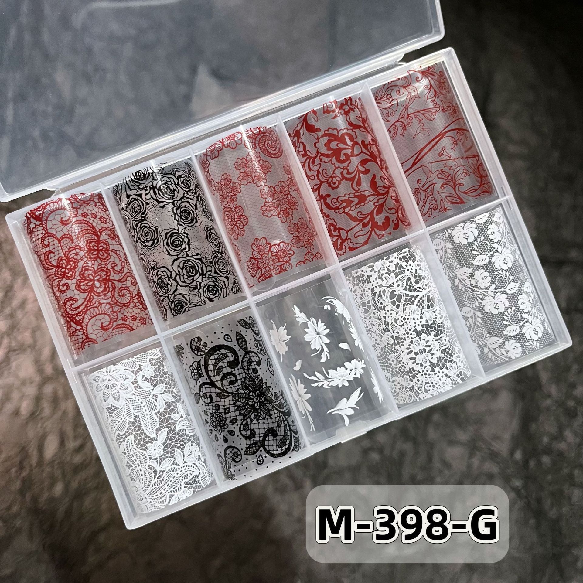 Elegant Lace Nail Foil Set - White & Black Floral Wedding Art Decals