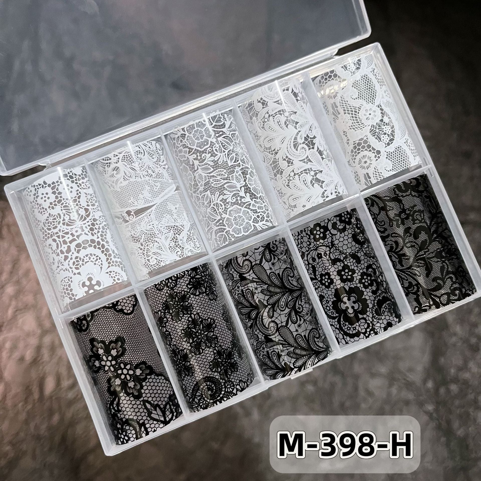Elegant Lace Nail Foil Set - White & Black Floral Wedding Art Decals