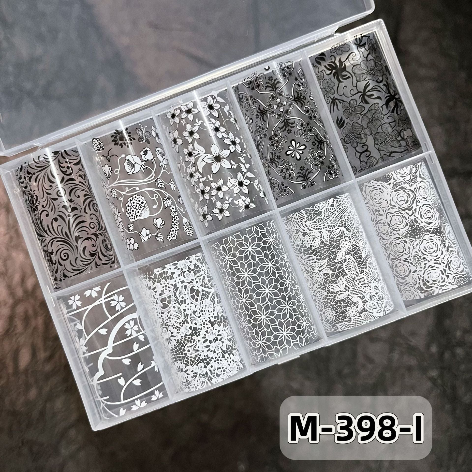 Elegant Lace Nail Foil Set - White & Black Floral Wedding Art Decals