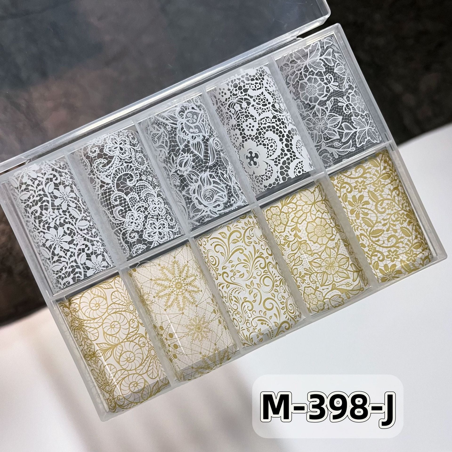 Elegant Lace Nail Foil Set - White & Black Floral Wedding Art Decals