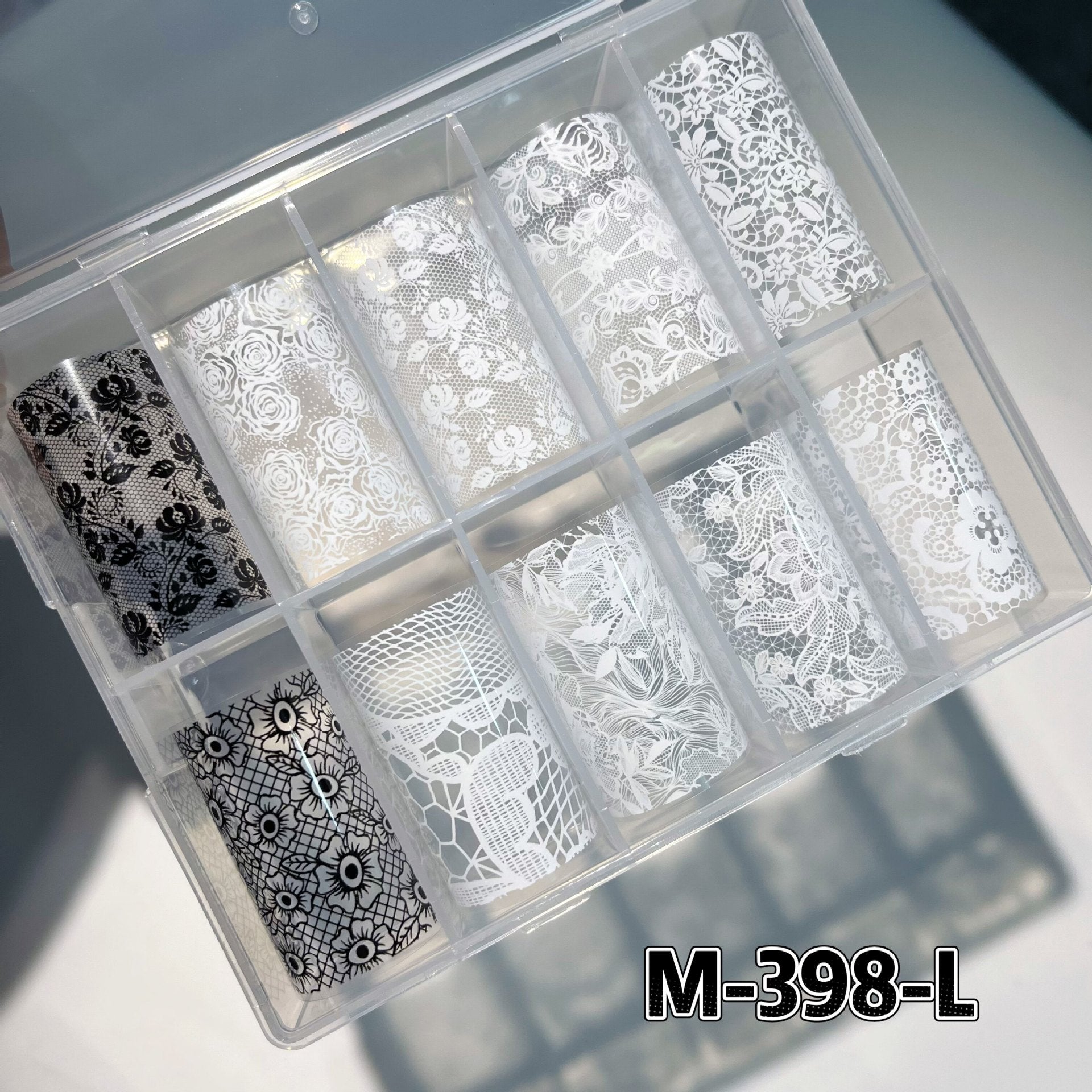 Elegant Lace Nail Foil Set - White & Black Floral Wedding Art Decals